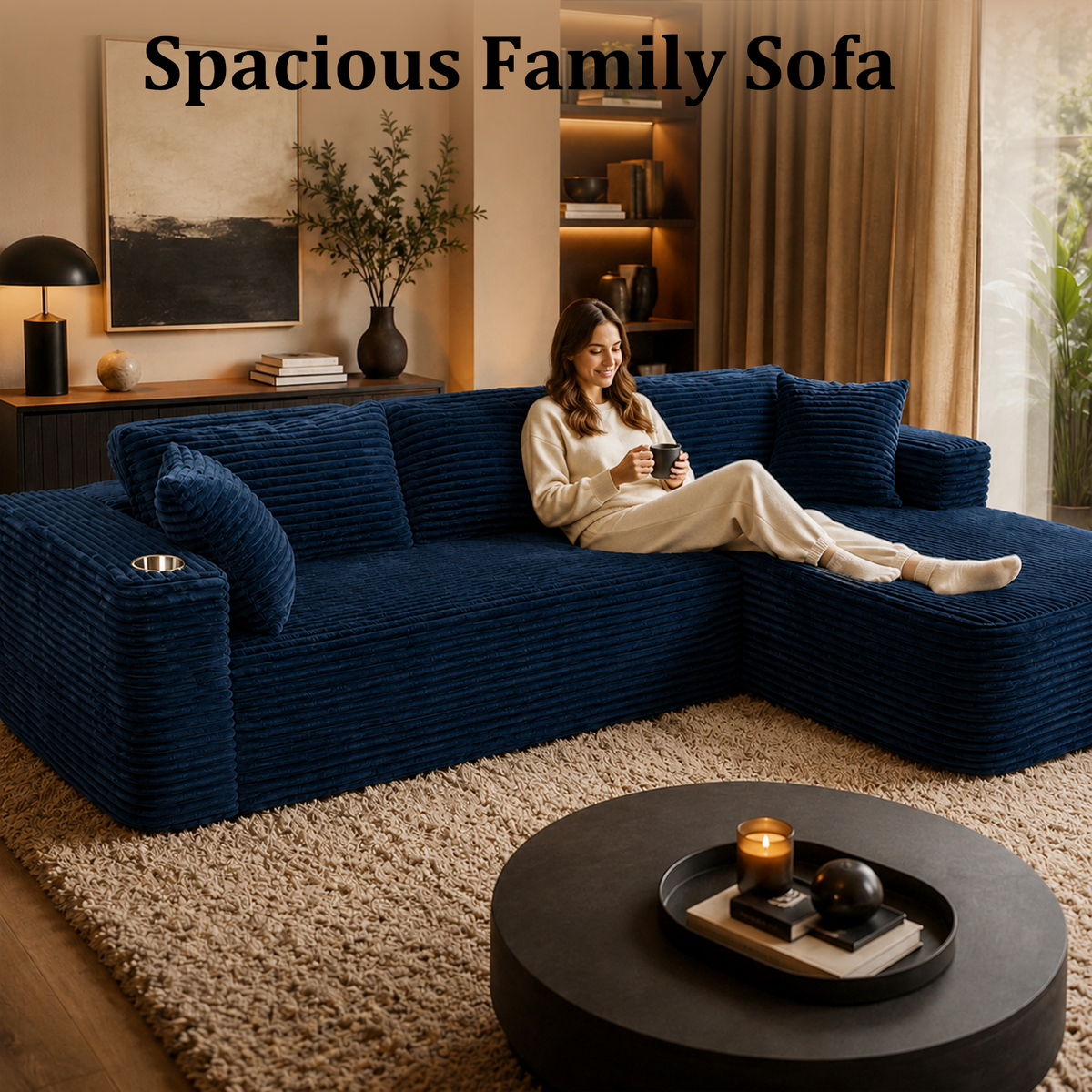 HomeMiYN 265cm 3-Seater L-Shaped Corner Sofa with Chaiselounge, No Assembly Required