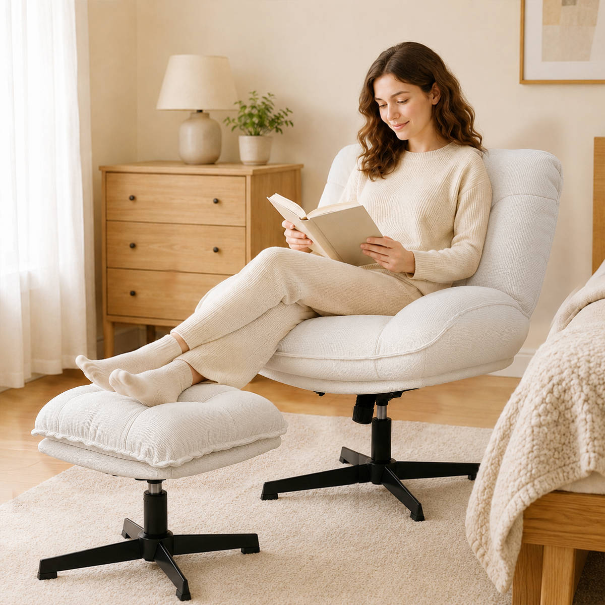 HomeMiYN Ergonomic Armless Office Chair with Adjustable Backrest & Footrest