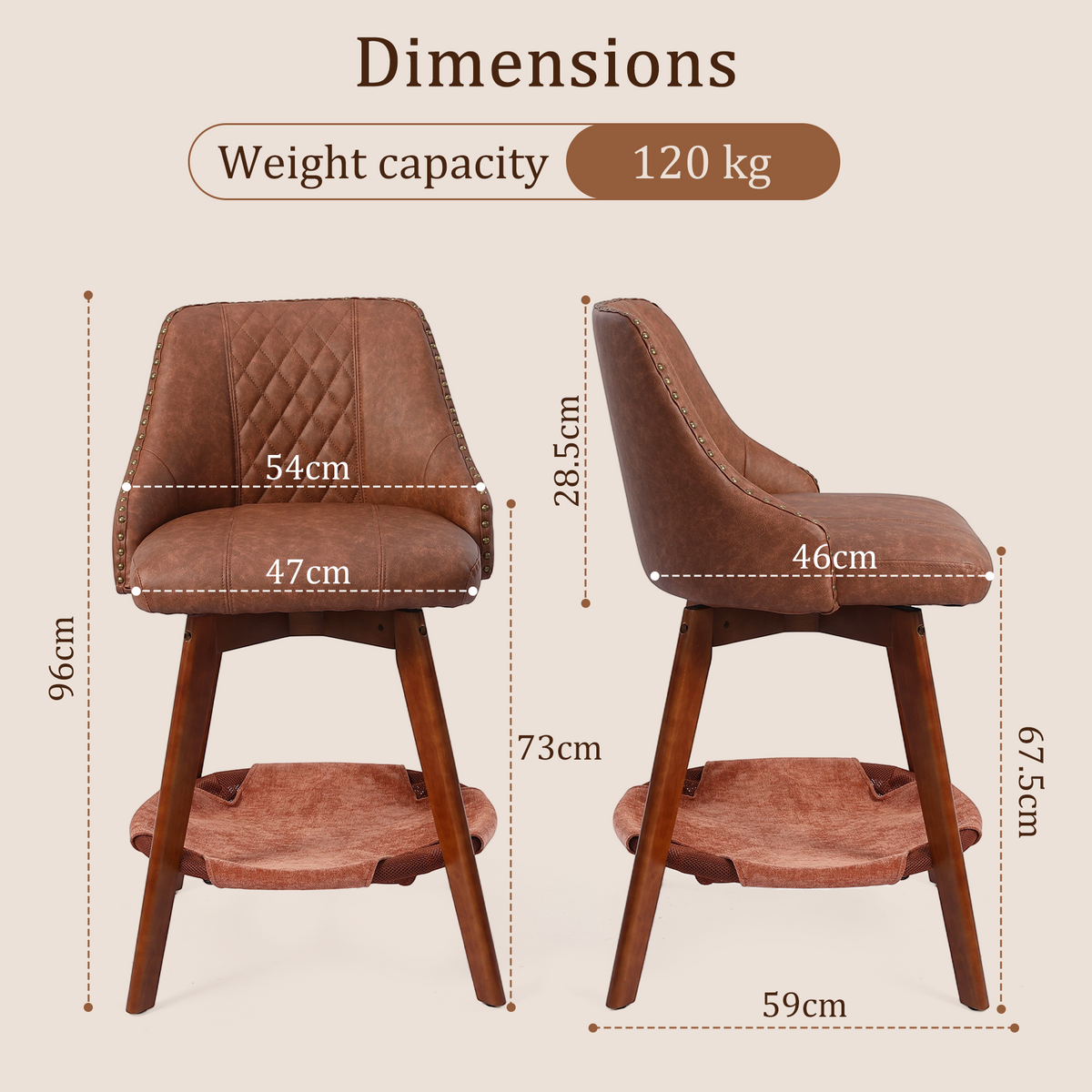 HomeMiYN Set of 2 Wooden Rotatable Padded Bar Stools with Pet Cave