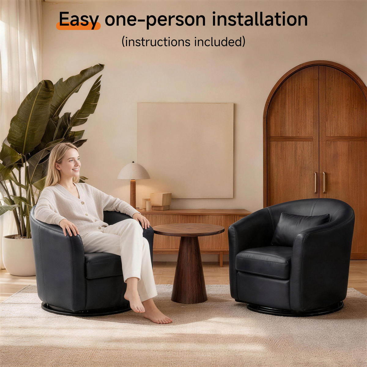 HomeMiYN 360° Swivel Relaxing Chair with Storage for Living Room