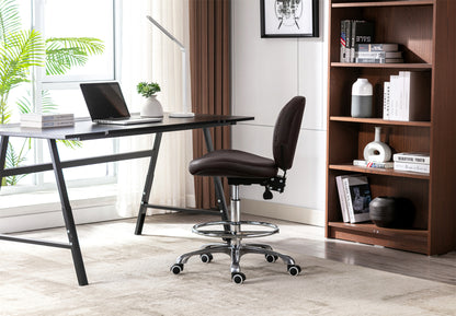 Drafting Chair with Wheels Ergonomic Studio Chair with Adjustable Footrest Brown