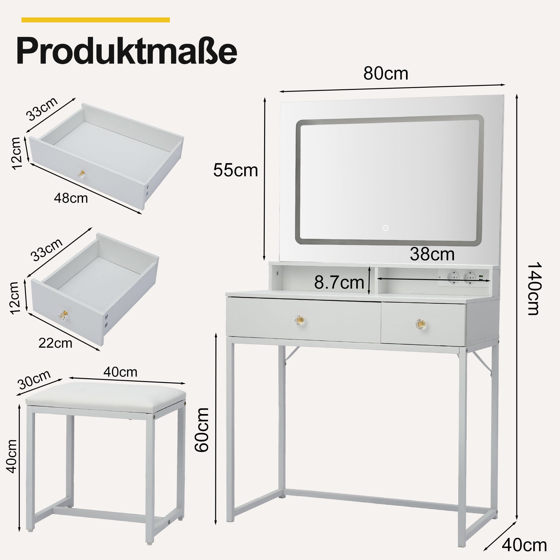 Vanity Table with Smart Mirror Without Cabinet