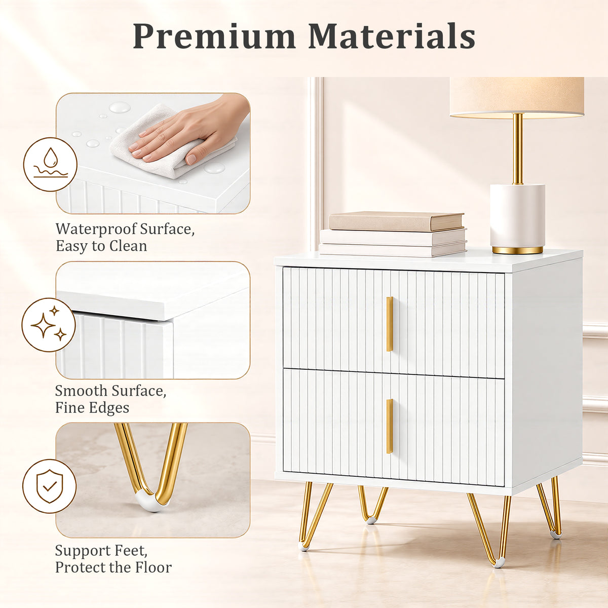 HomeMiYN Bedside Table with 2 Drawers for Bedroom and Living Room