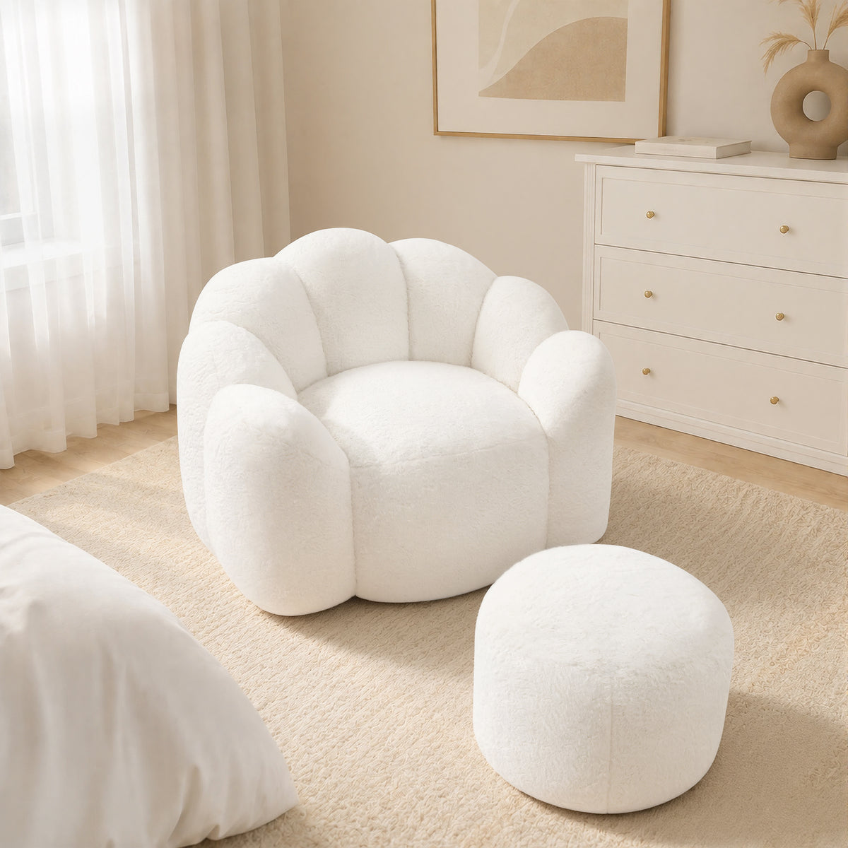 HomeMiYN Plush Bean Bag Chair with Stool for Living Room and Bedroom