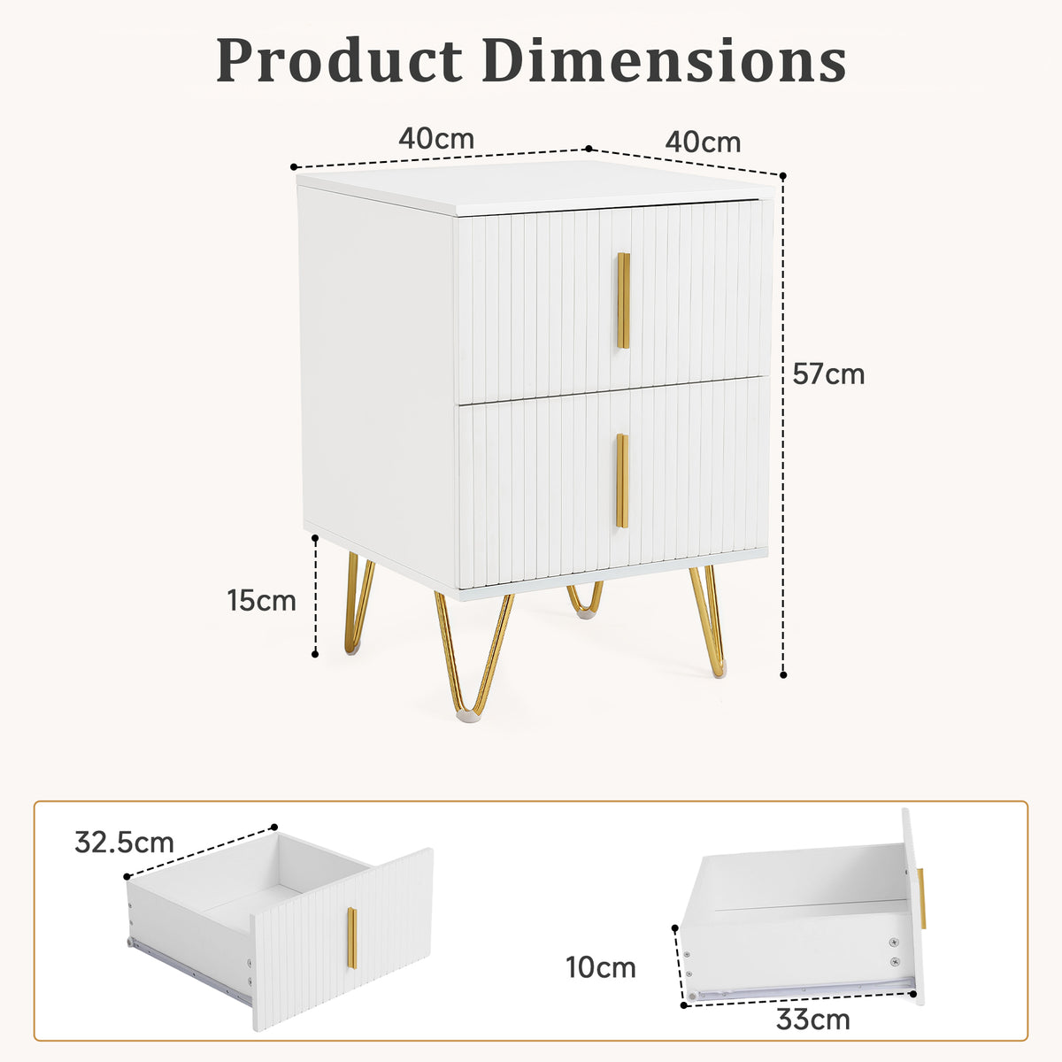 HomeMiYN Bedside Table with 2 Drawers for Bedroom and Living Room