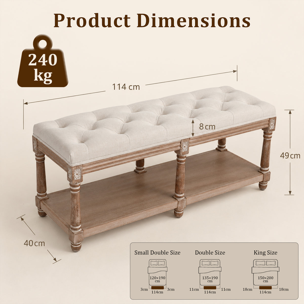 HomeMiYN 2-Seat Upholstered Storage Bench for Hallway and Bedroom
