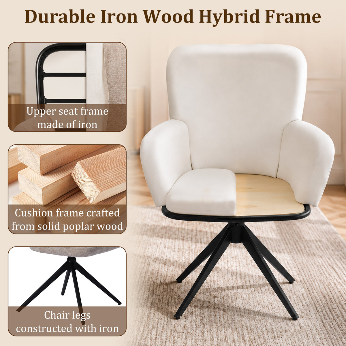 HomeMiYN Set of 2 360° Rotatable Dining Chairs with Armrests