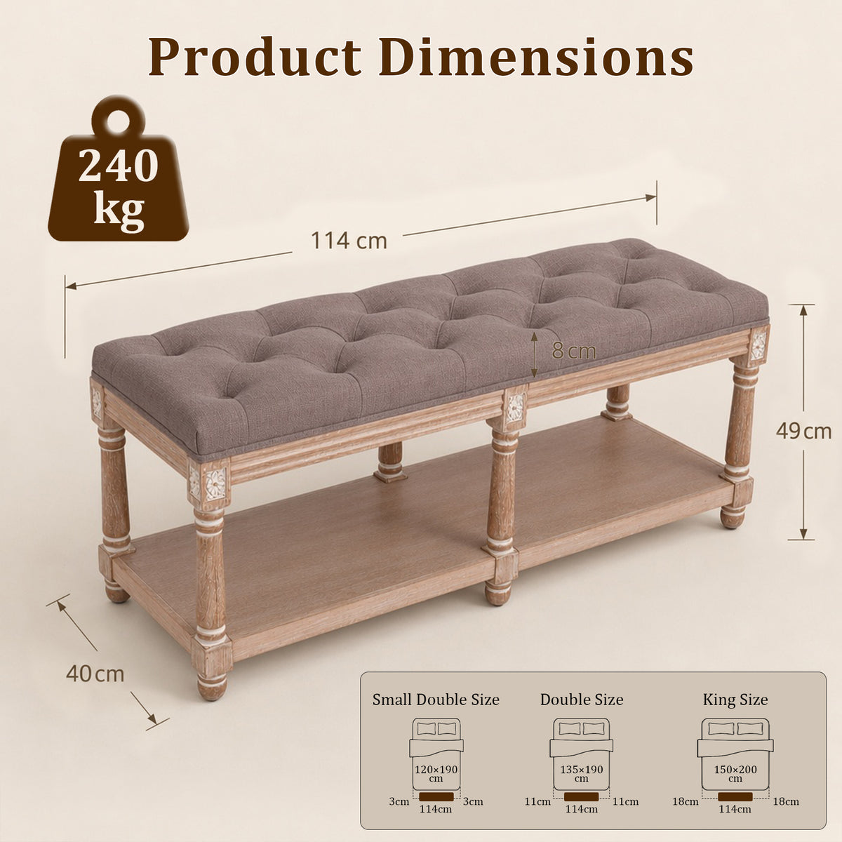 HomeMiYN 2-Seat Upholstered Storage Bench for Hallway and Bedroom