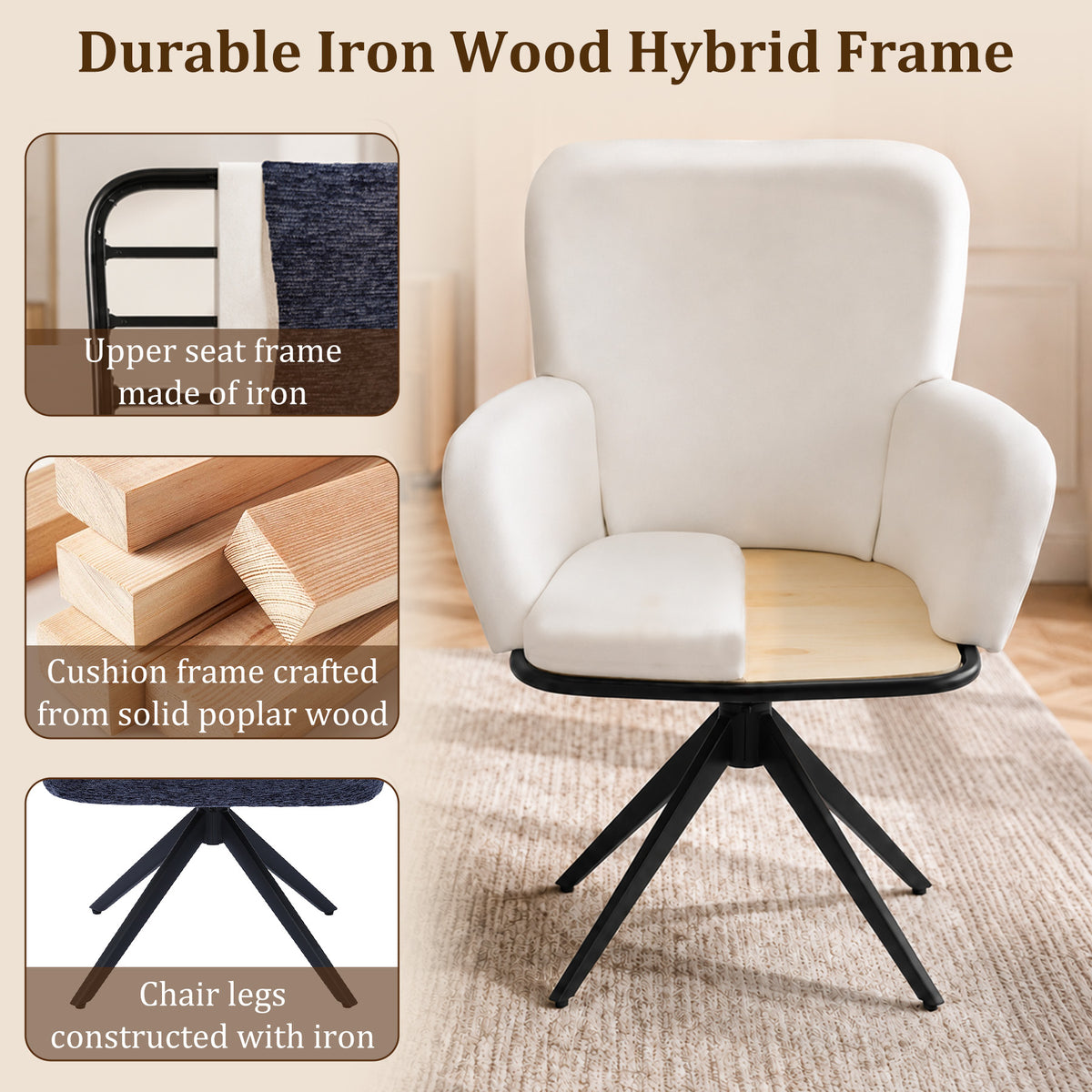 HomeMiYN Set of 2 360° Rotatable Dining Chairs with Armrests