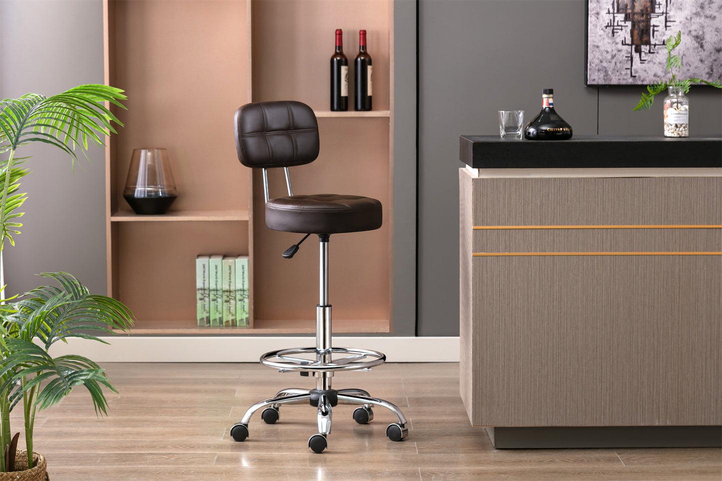 HomeMiYN PU Lightweight Office Bar Stool with Foot Ring