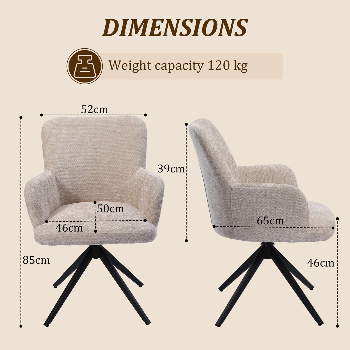 HomeMiYN Set of 2 360° Rotatable Dining Chairs with Armrests
