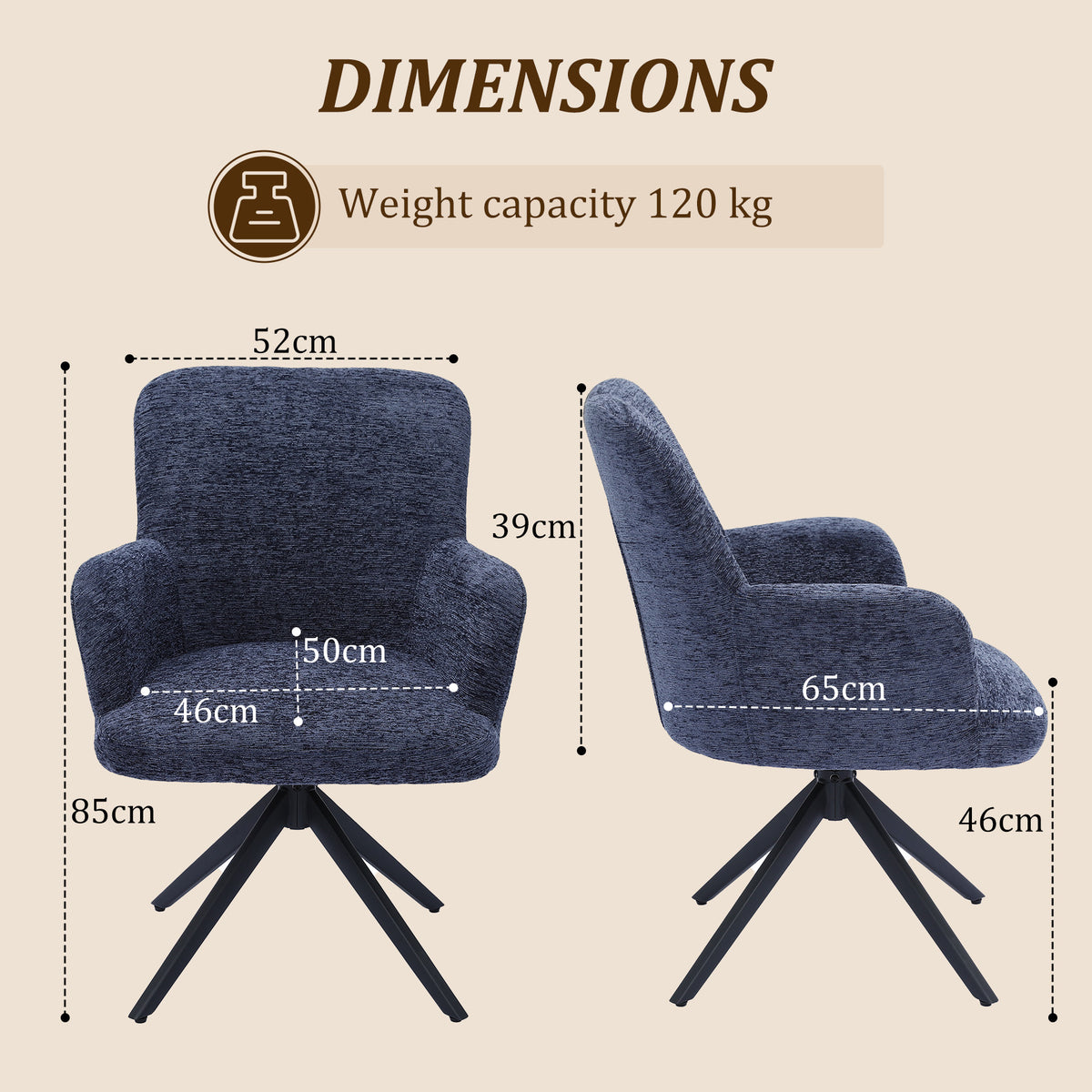 HomeMiYN Set of 2 360° Rotatable Dining Chairs with Armrests