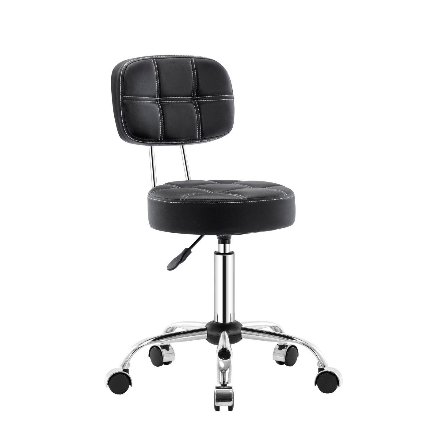 Swivel Round Rolling Stool with Backrest Tattoo Computer Lounge Dinning Pub Black