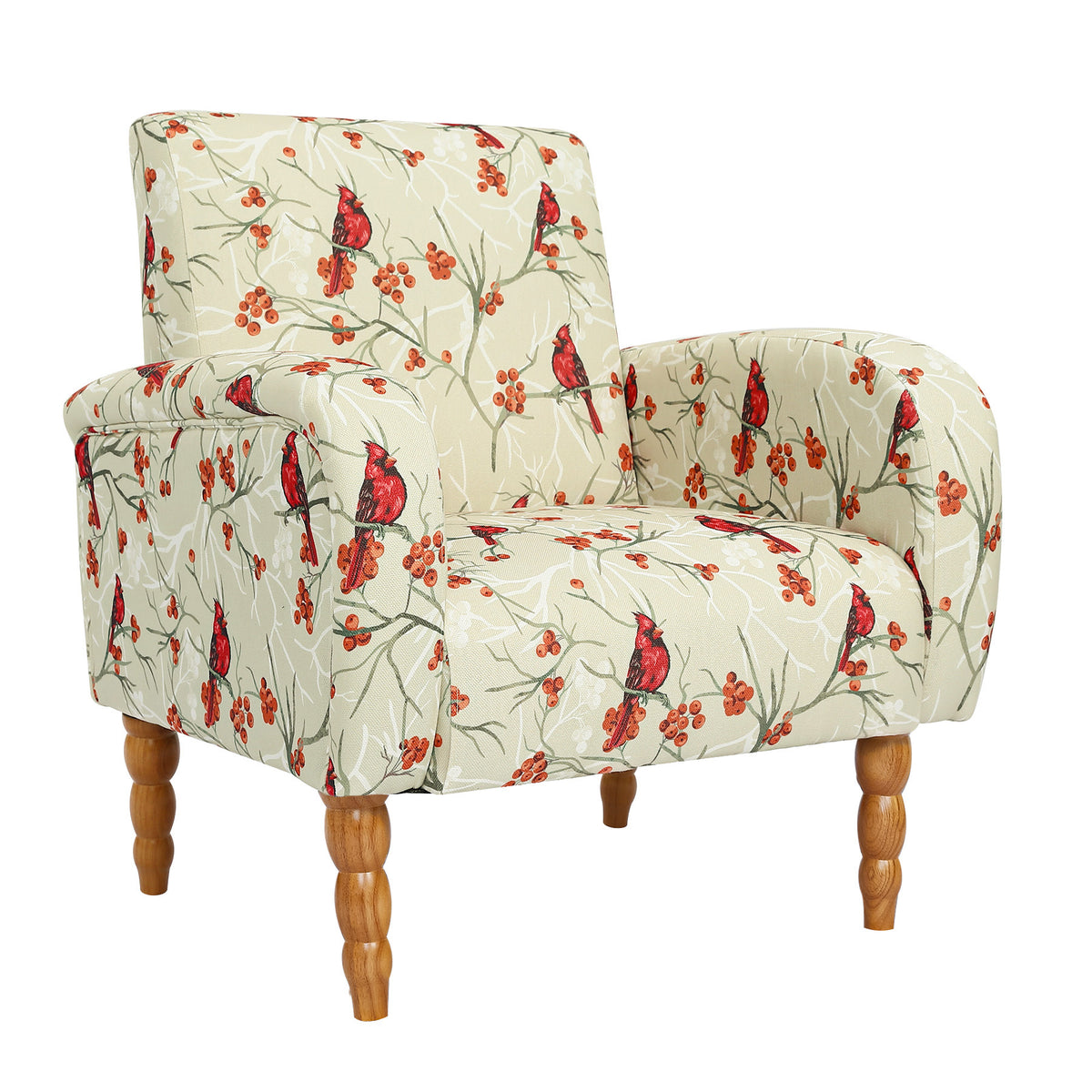 HomeMiYN Upholstered Living Room Armchair with Solid Wood Legs