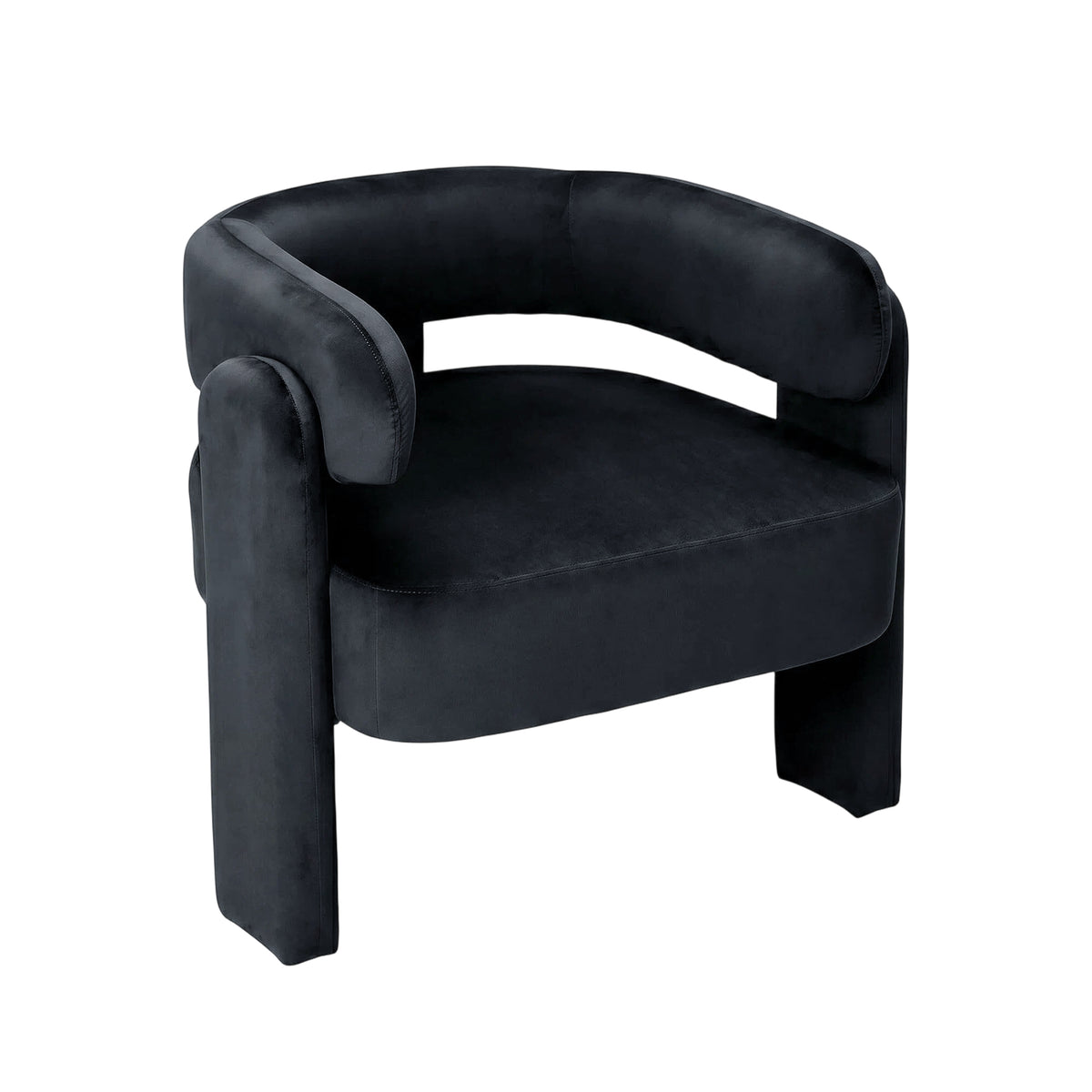 HomeMiYN Small Black Velvet Lounge Chair Solid Wood Frame for Living Room