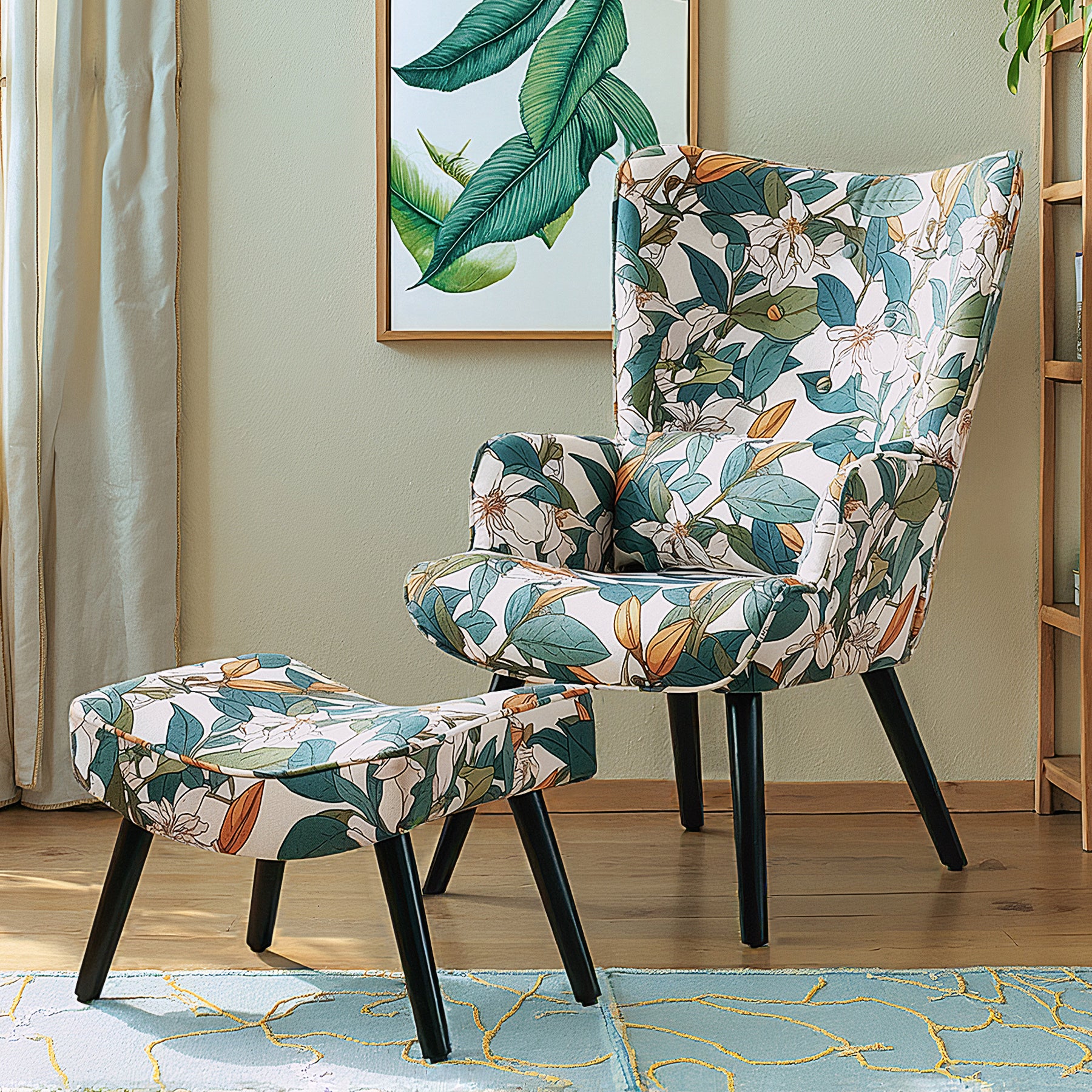 Printed Single Seater Sofa in Faux Linen Fabric
