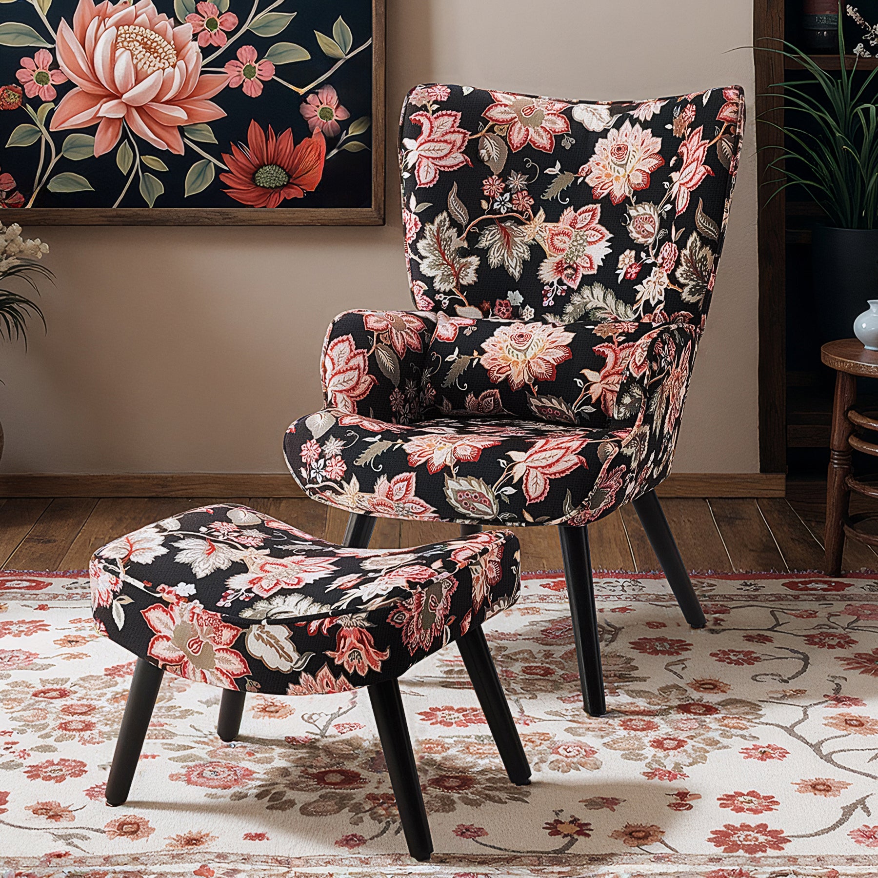 Printed Single Seater Sofa in Faux Linen Fabric