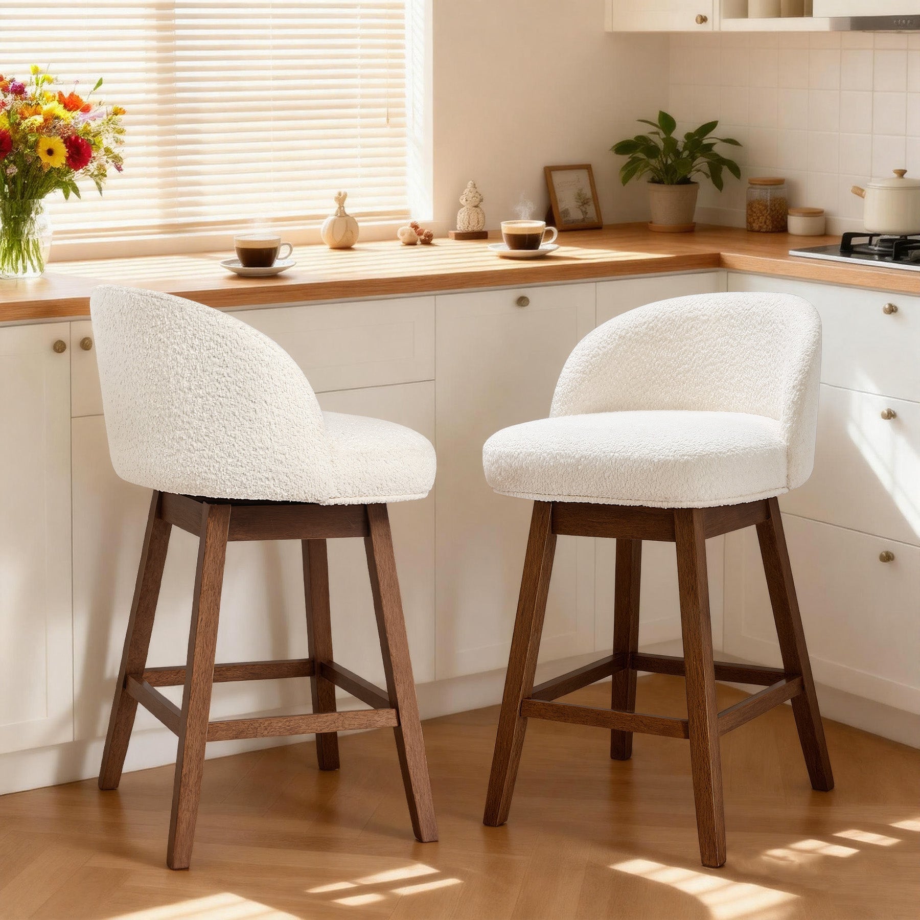 Modern Swivel Bar Stool #base-shape_Square Base #color_Monaco Cream