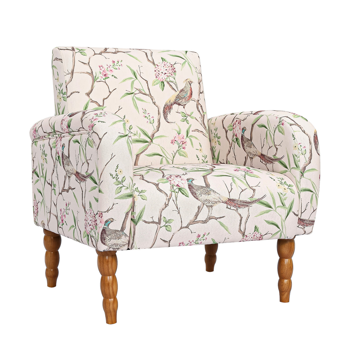 HomeMiYN Upholstered Living Room Armchair with Solid Wood Legs