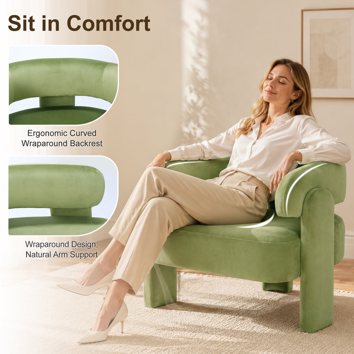 HomeMiYN Small Black Velvet Lounge Chair Solid Wood Frame for Living Room