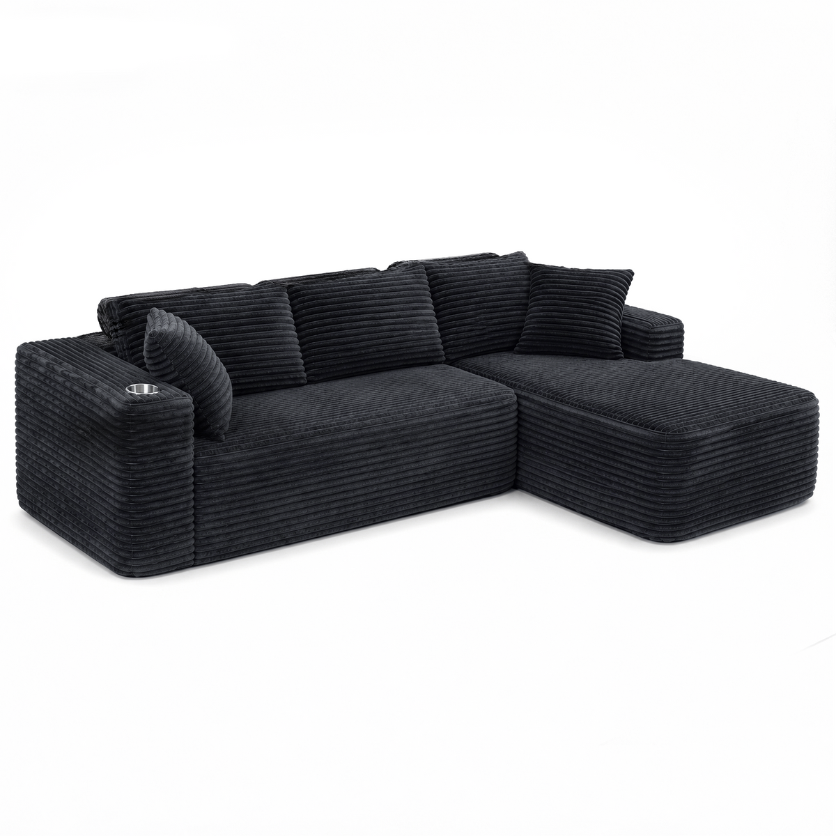 HomeMiYN 265cm 3-Seater L-Shaped Corner Sofa with Chaiselounge, No Assembly Required