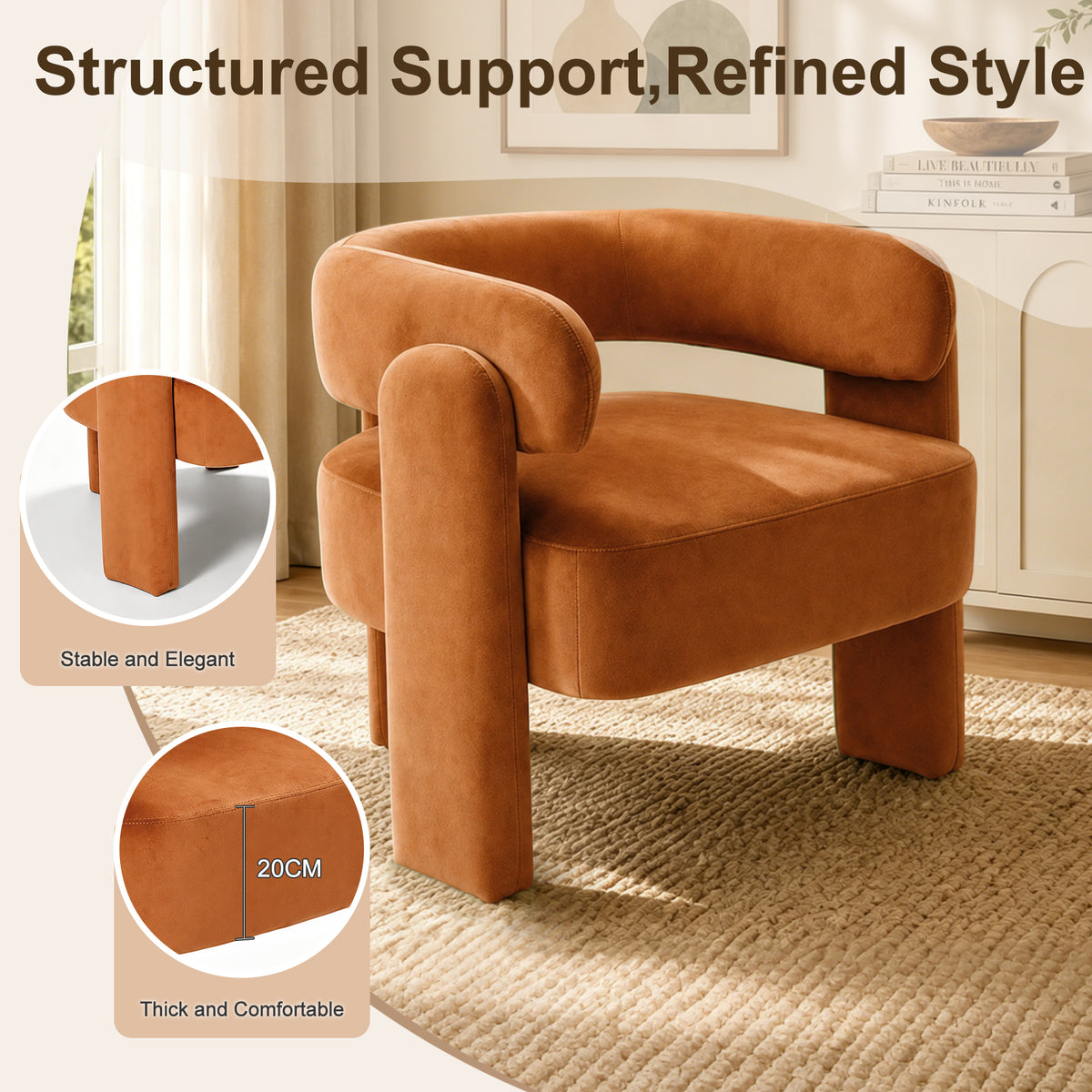 HomeMiYN Small Black Velvet Lounge Chair Solid Wood Frame for Living Room