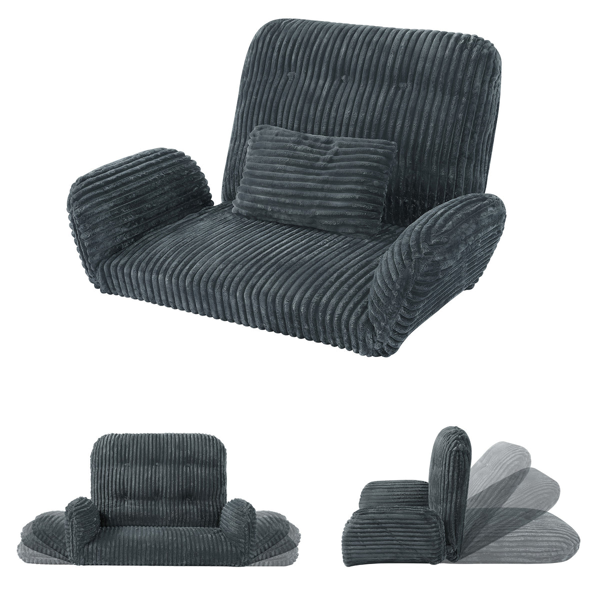 HomeMiYN Striped Plush Foldable Lazy Recliner Armchair with Cushion for Living Room and Bedroom