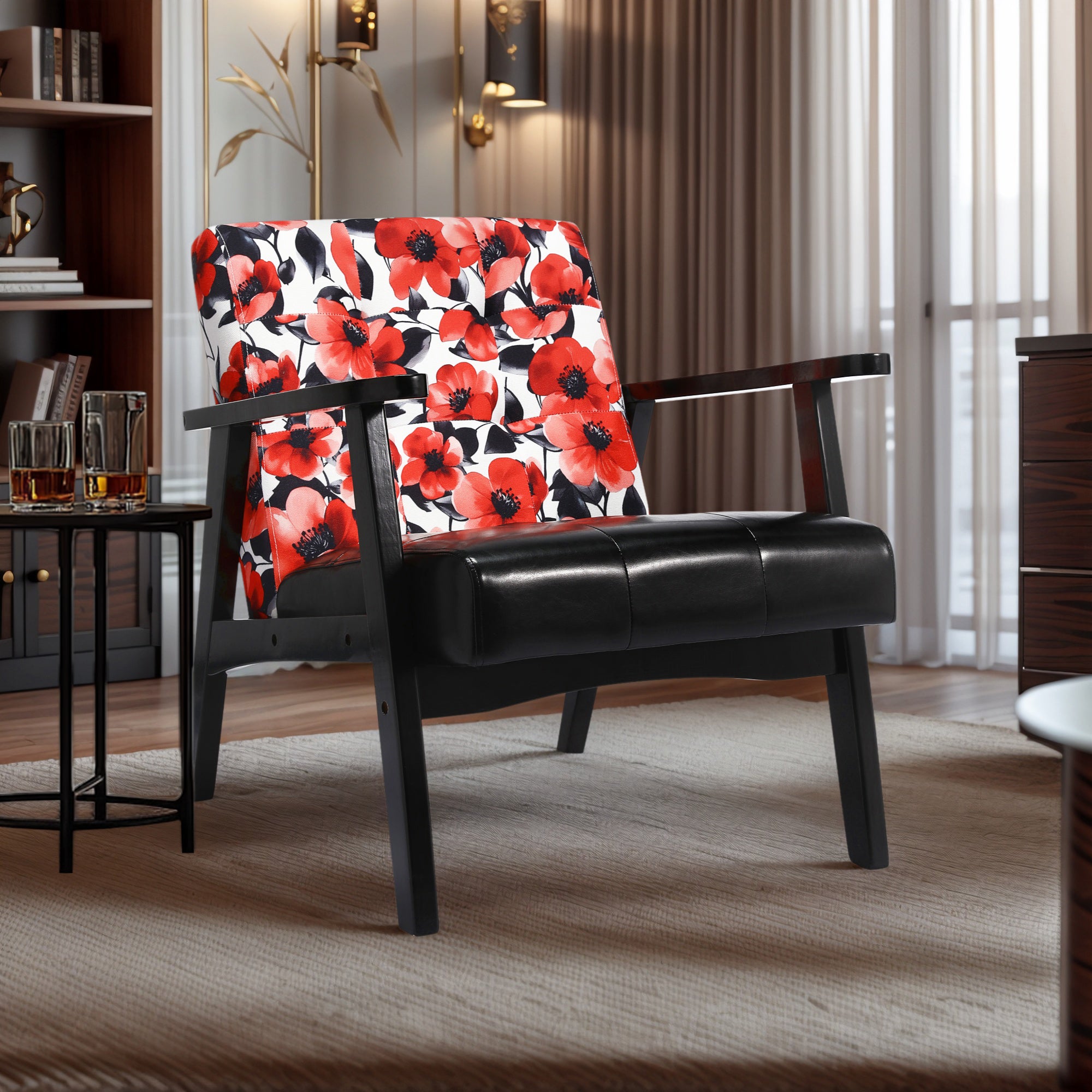 Mid-Century Armchairs Retro Tufted Faux Leather Accent Chair