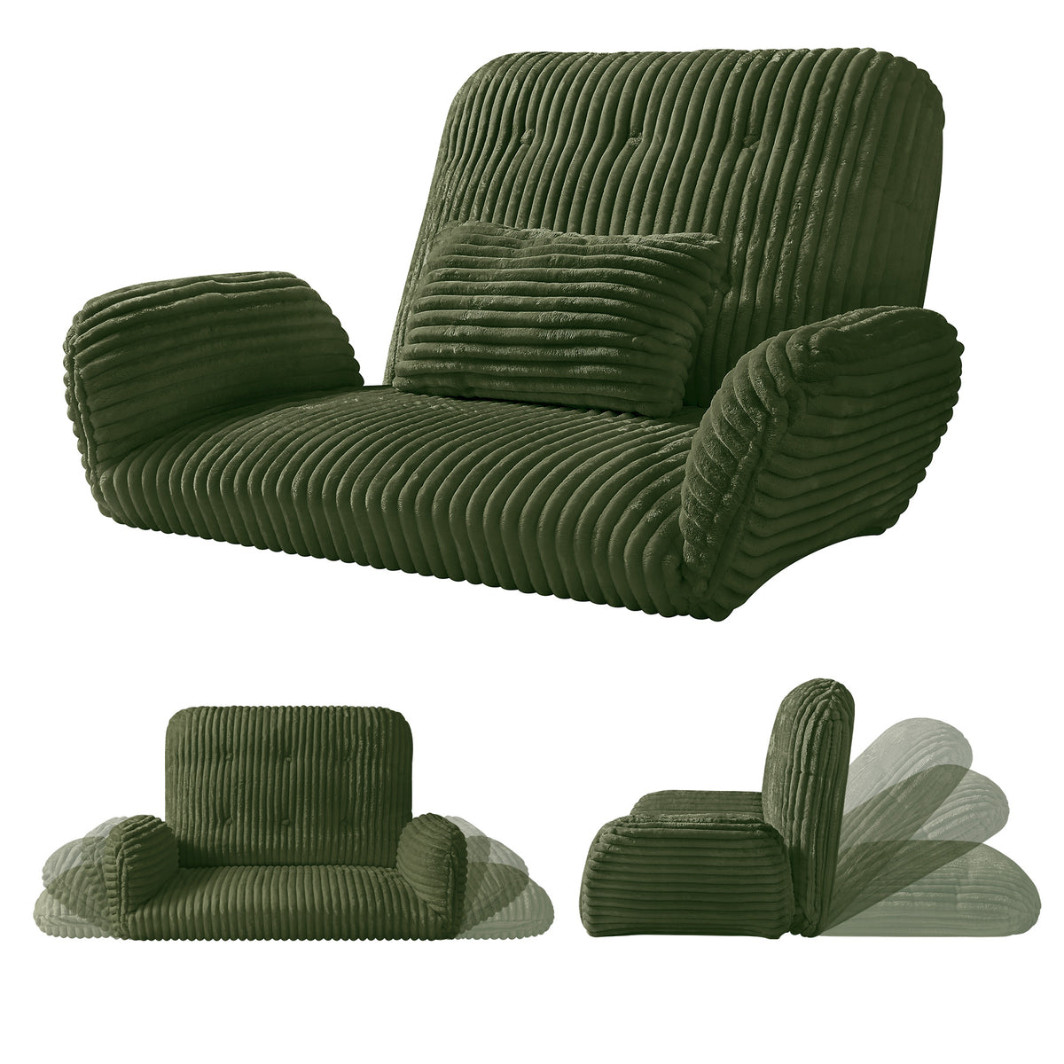 HomeMiYN Striped Plush Foldable Lazy Recliner Armchair with Cushion for Living Room and Bedroom