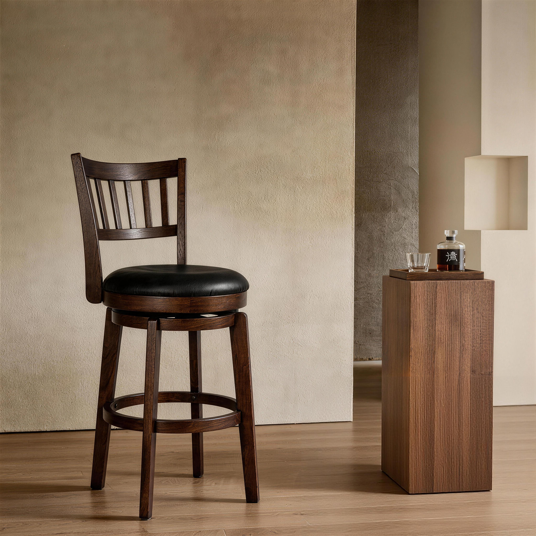 Austen 2 Set of Swivel Bar Stool with Padded Back & Seat – Mid-Century Modern Counter Height Chair