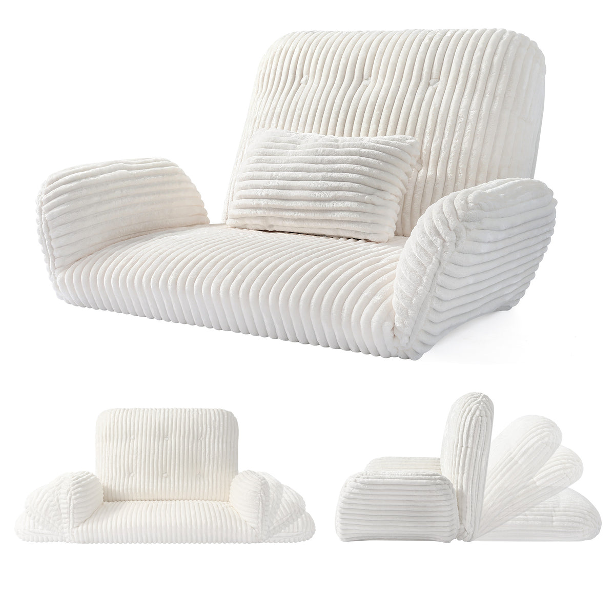 HomeMiYN Striped Plush Foldable Lazy Recliner Armchair with Cushion for Living Room and Bedroom