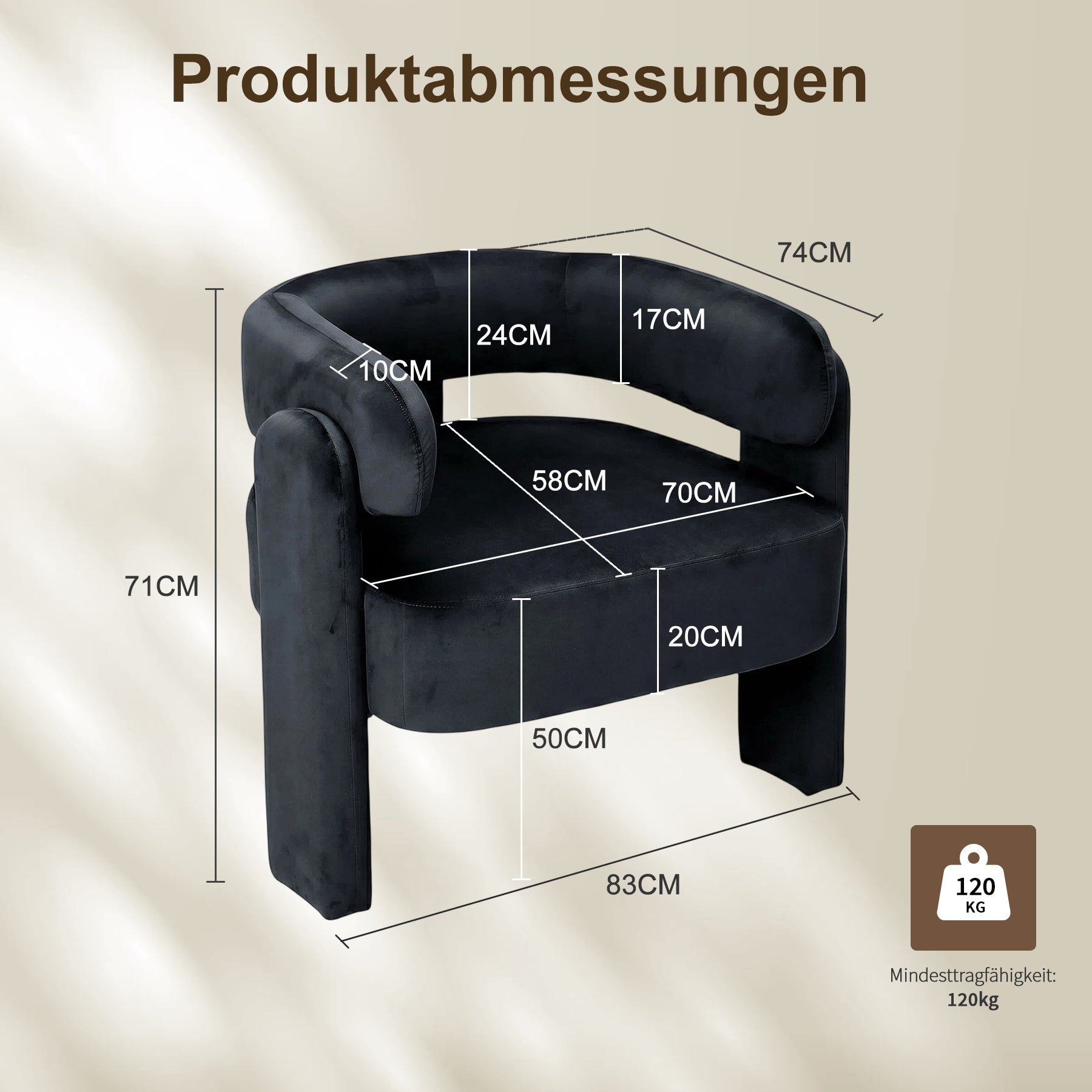 Geschwungener Samt-Sessel, Massivholzrahmen, Orange | Bequemer Sessel, ergonomisches Design, stabile Füße, maximale Belastbarkeit 120 kg, für Wohnzimmer, Schlafzimmer und Leseecke