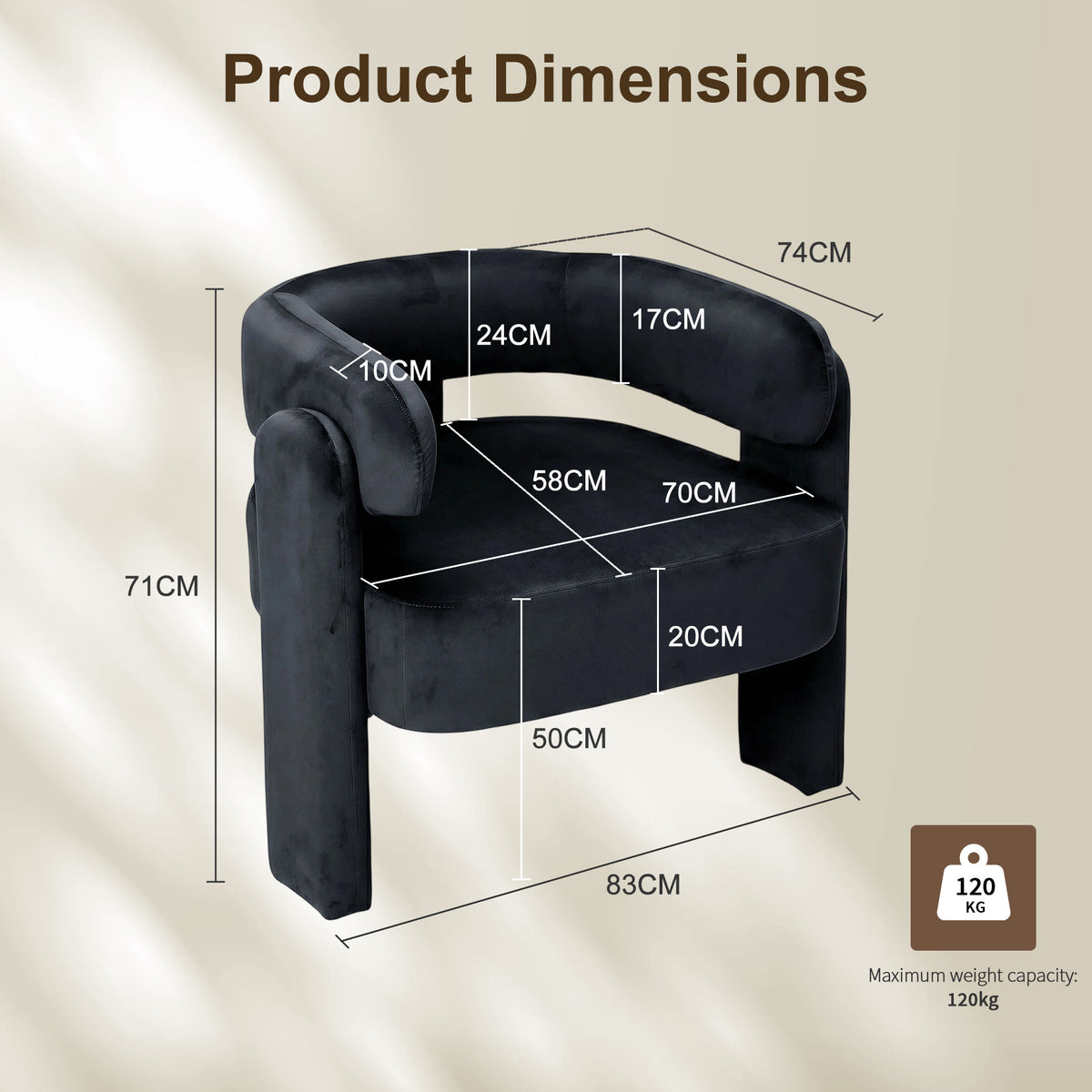 HomeMiYN Small Black Velvet Lounge Chair Solid Wood Frame for Living Room