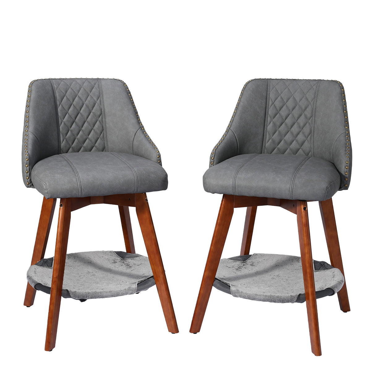 HomeMiYN Set of 2 Wooden Rotatable Padded Bar Stools with Pet Cave