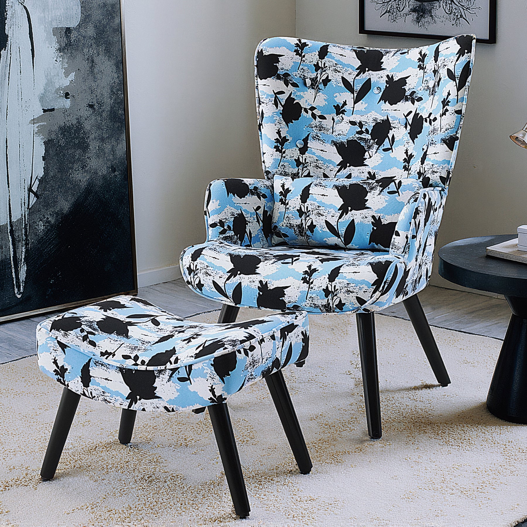 Printed Single Seater Sofa in Faux Linen Fabric