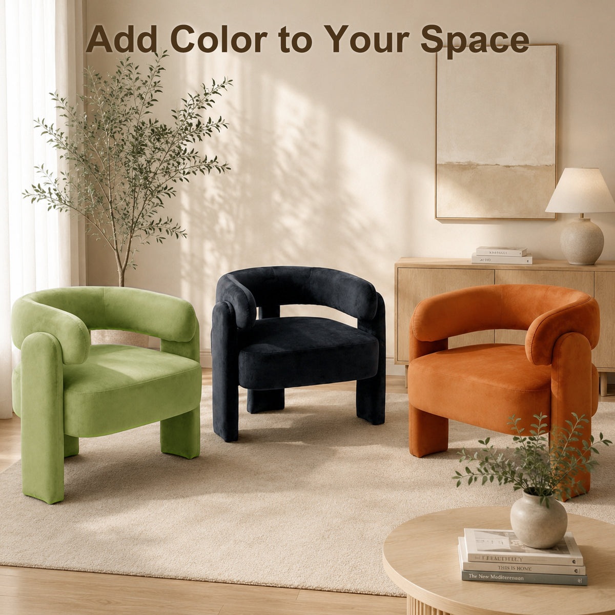 HomeMiYN Small Black Velvet Lounge Chair Solid Wood Frame for Living Room