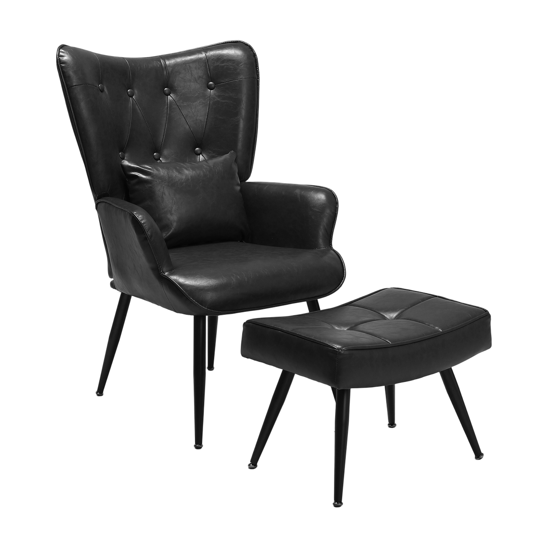 Sessel Ohrensessel mit Samtgeknöpfte Akzentarm-Loungesessel mit vergoldeten Metallbeinen und Lendenrückenlehne, Esszimmerstuhl mit Flügellehne für Wohnzimmer/Schlafzimmer/Büro