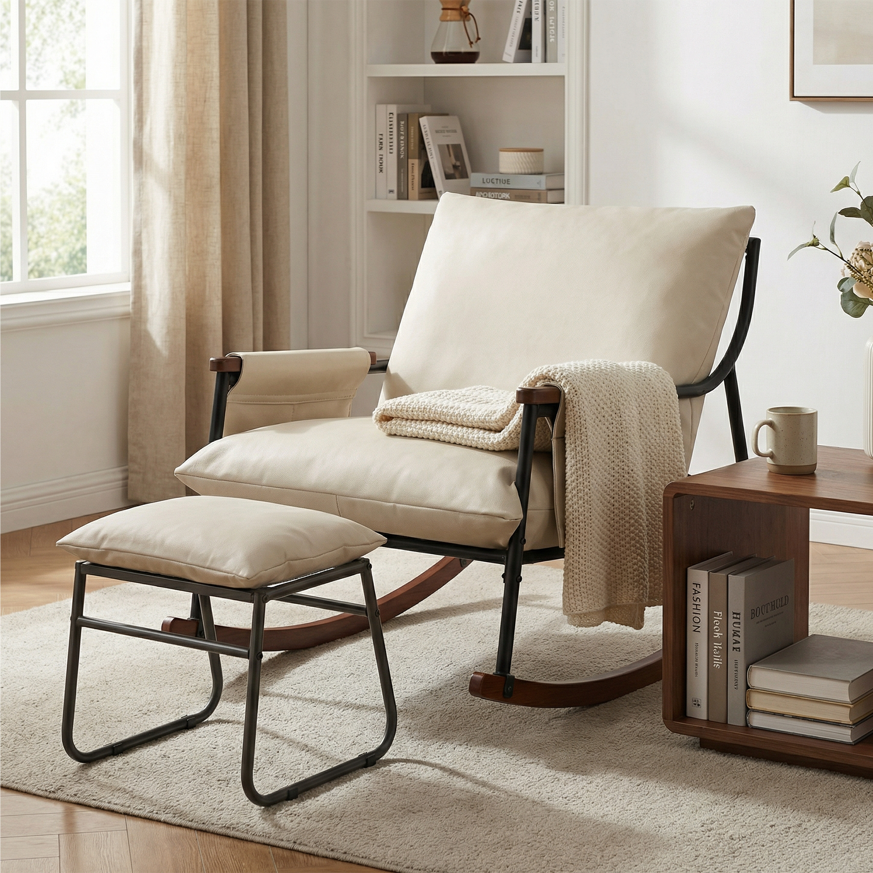 Wooden Armrest with Footstool