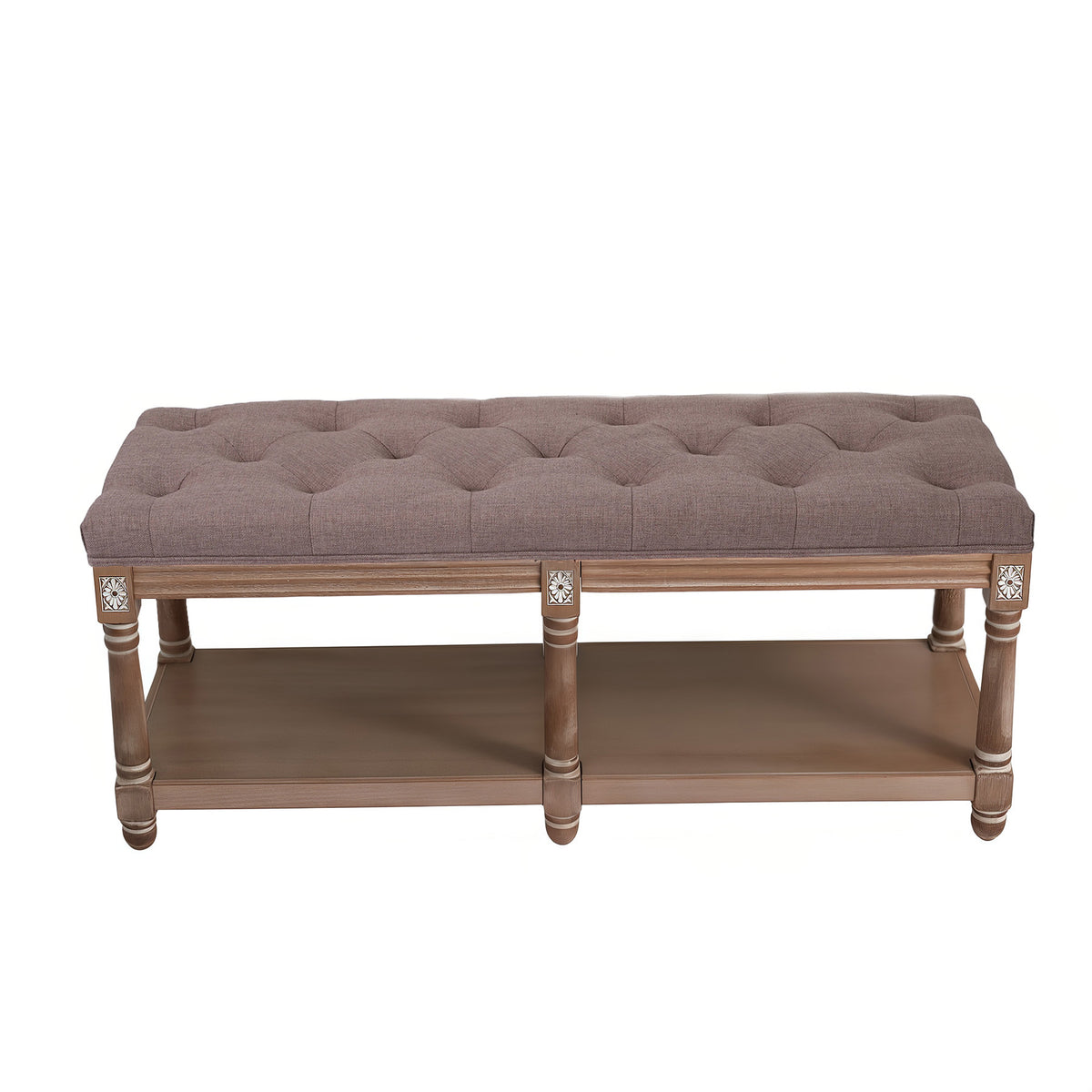 HomeMiYN 2-Seat Upholstered Storage Bench for Hallway and Bedroom