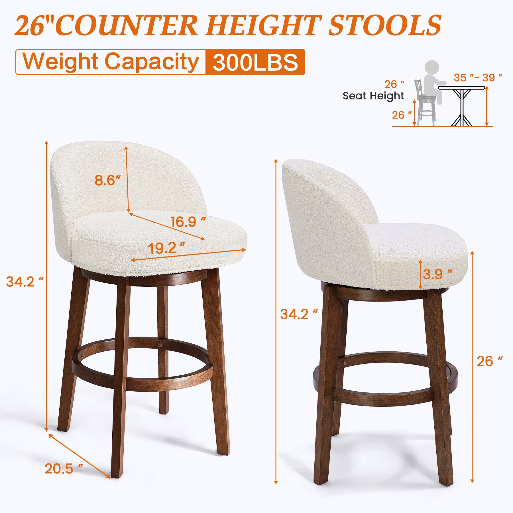 Modern Swivel Bar Stool #base-shape_Round Base #color_Monaco Cream