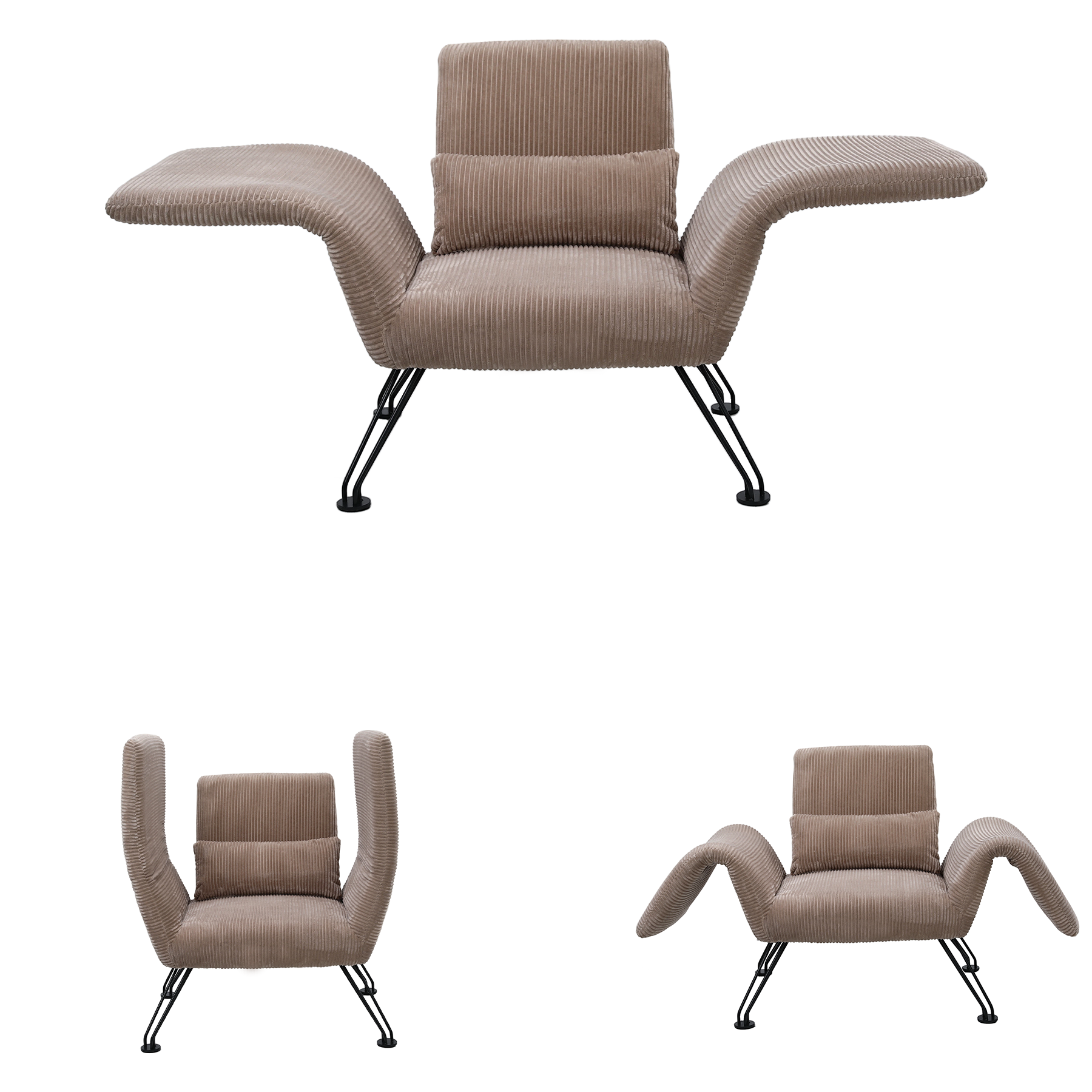 Moderner Loungesessel, Grau, Gestreifter Stoff, Metallbeine, Bequemer Relaxsessel mit Kissen,Geeignet für Wohnzimmer, Schlafzimmer und Balkon