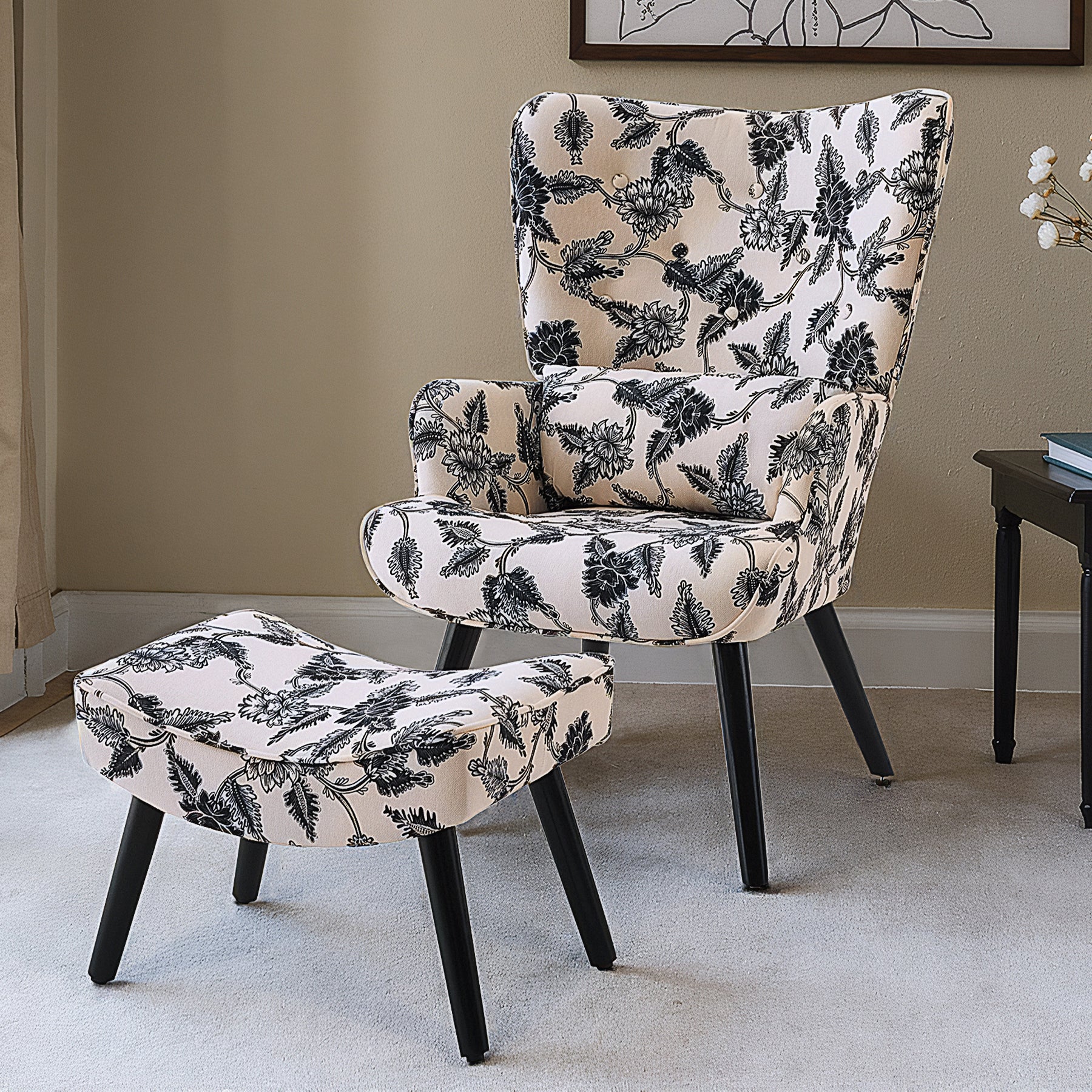 Printed Single Seater Sofa in Faux Linen Fabric