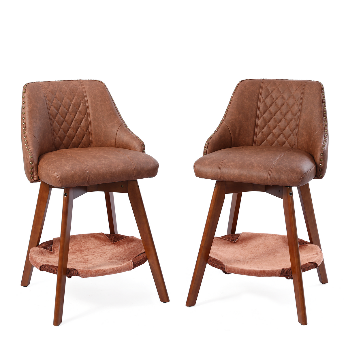 HomeMiYN Set of 2 Wooden Rotatable Padded Bar Stools with Pet Cave