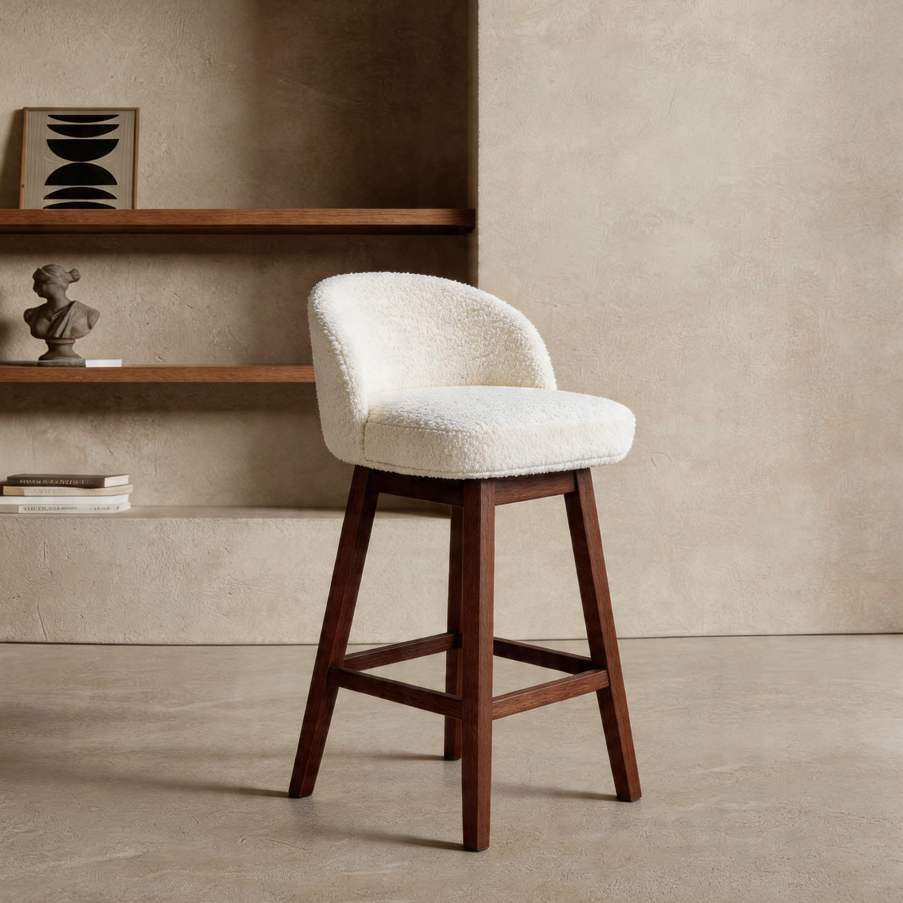 Modern Swivel Bar Stool #base-shape_Square Base #color_Monaco Cream