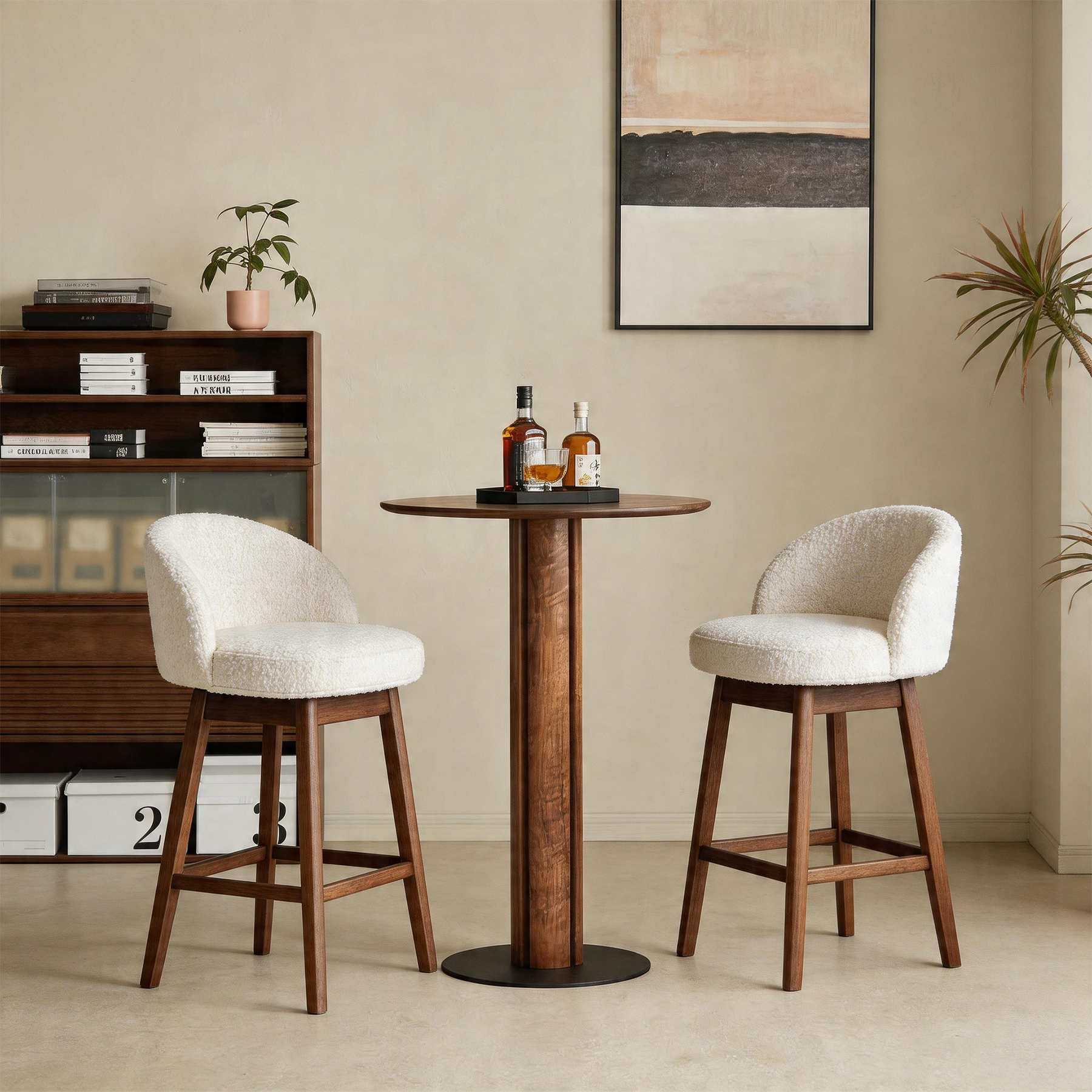 Modern Swivel Bar Stool #base-shape_Square Base #color_Monaco Cream