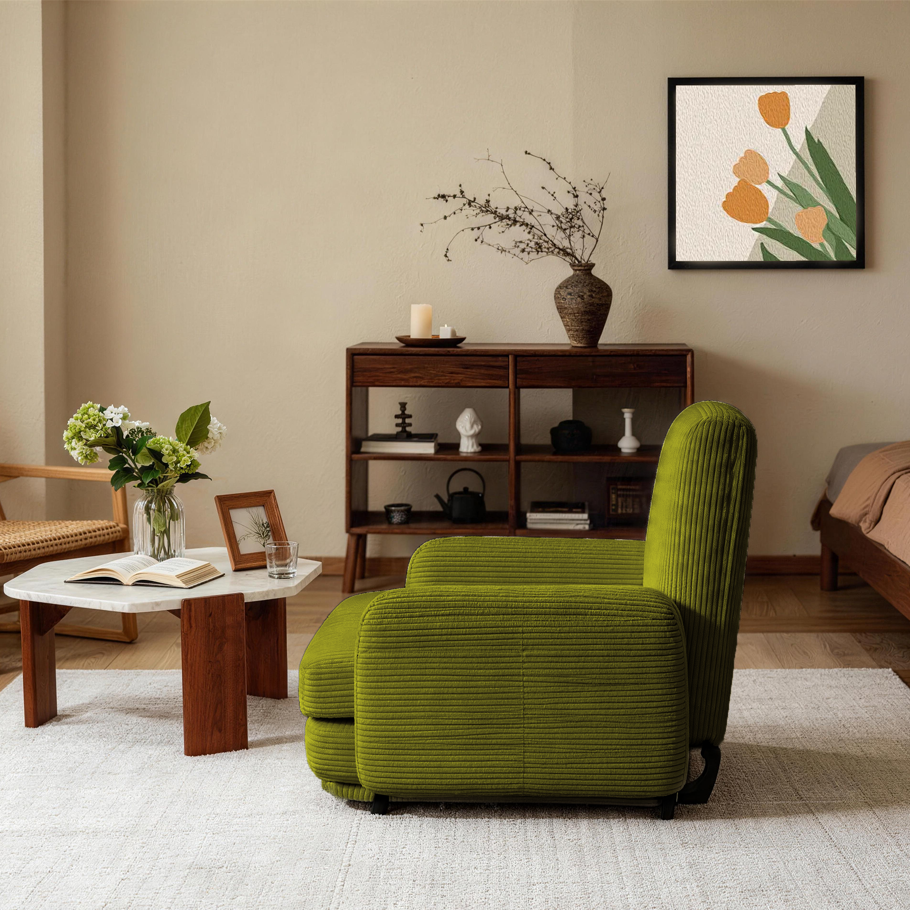 HomeMiYN Folding Sofa Bed in green color #color_Green