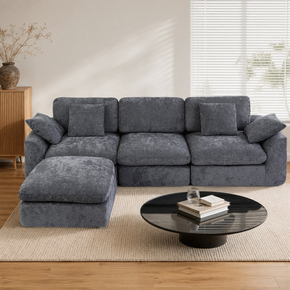 HomeMiYN 281cm 3-Seater L-Shaped Modular Corner Sofa, Chenille Fabric, Non-Vacuum Packaged