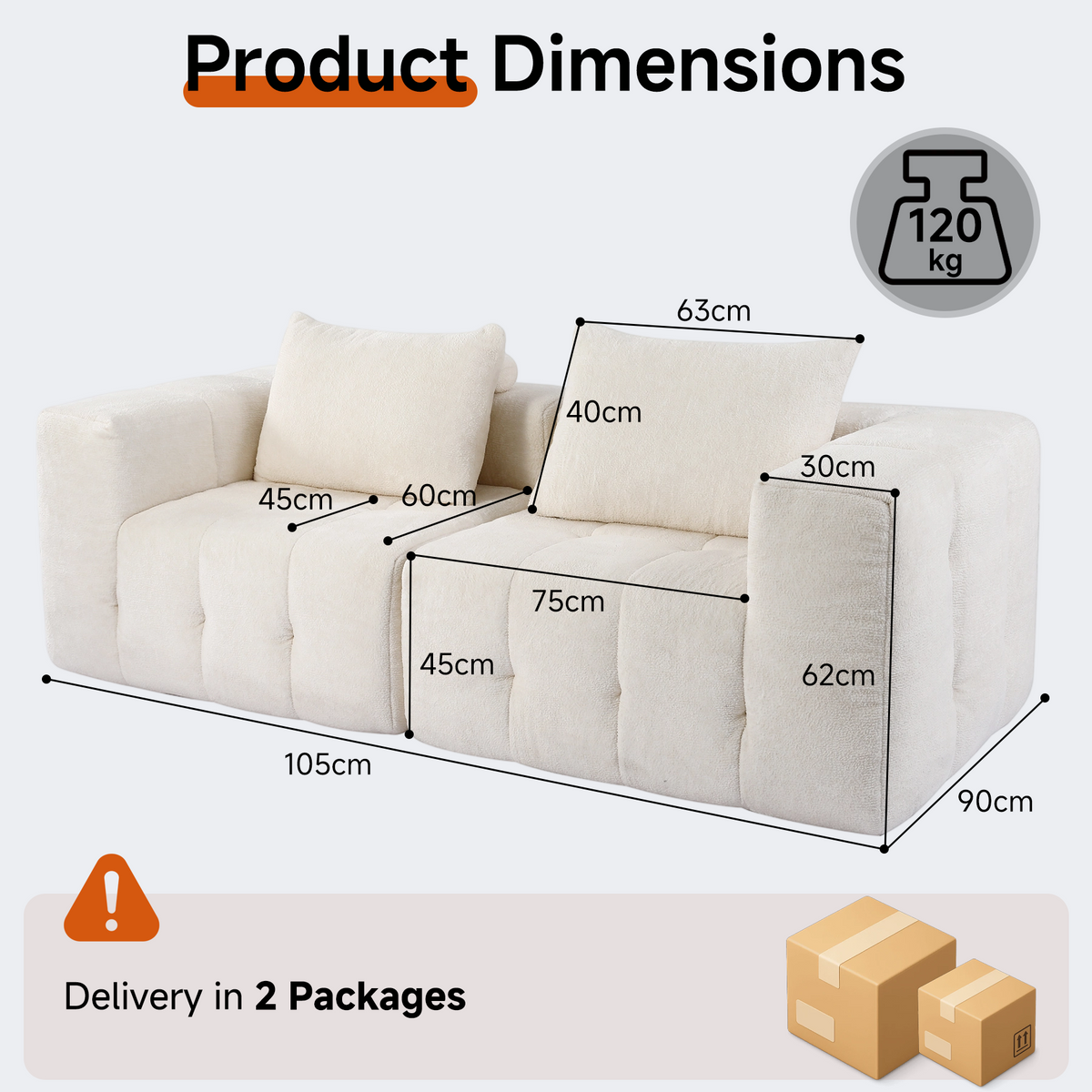 HomeMiYN Pack of 2 Modular Chenille Boneless Sofa No Assembly Required