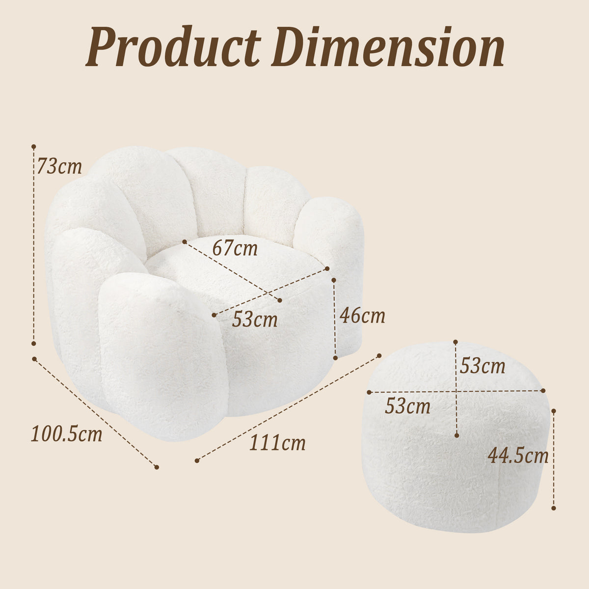 HomeMiYN Plush Bean Bag Chair with Stool for Living Room and Bedroom