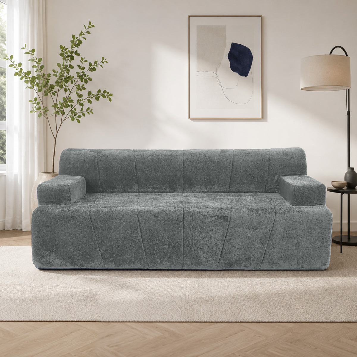 HomeMiYN 178cm 3-Seater Corduroy Boneless Sofa No Assembly Required